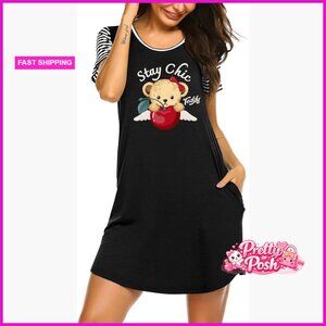 Soft Polyester Spandex Sleep Shirt with Pockets Short Sleeve Nightgown